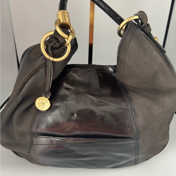 Brahmin Brown Suede Leather Hobo Shoulder Bag Gold Hardware - Picture 13 of 17